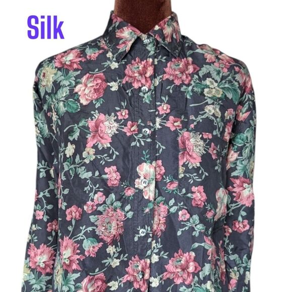 Willow Ridge 💯 silk Oversized Floral Wild Rose Flowy Button Down Shirt Size S - Picture 2 of 9